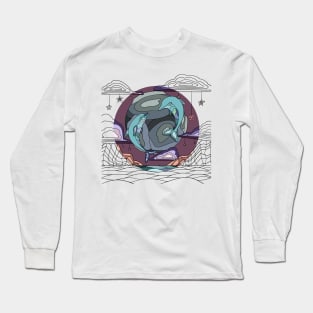 Circled Dolphins in the sky Long Sleeve T-Shirt